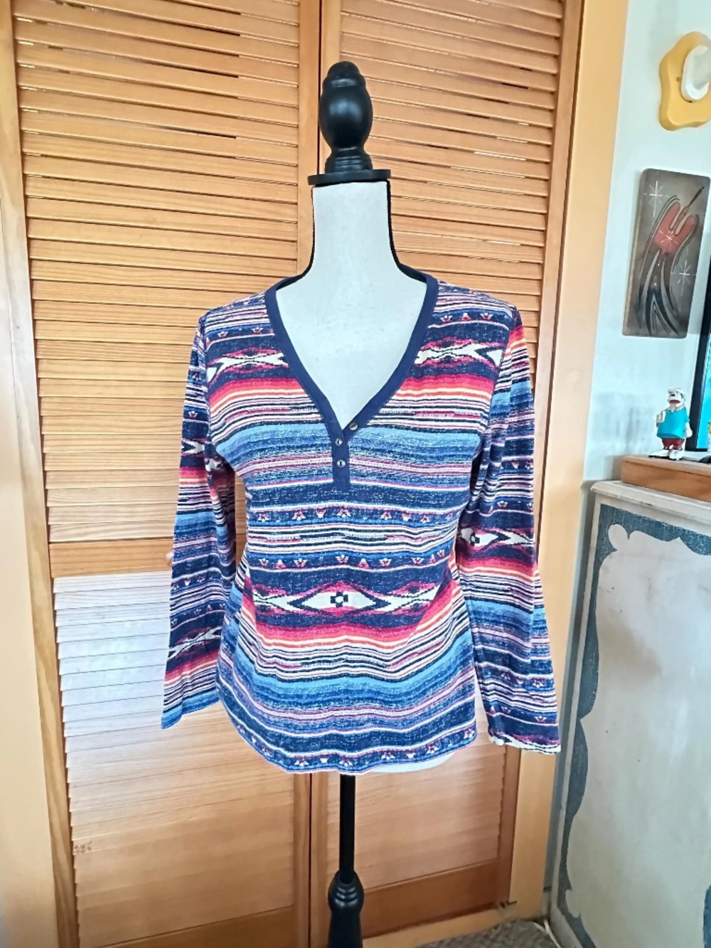 Vintage CHAPS Denim SOUTHWESTERN Striped Pullover Tee: Southwestern Knit
